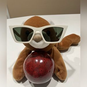 ❤️White/Dark Grey Shiny Plastic Frame Glasses, 5 3/8” W, 2” D